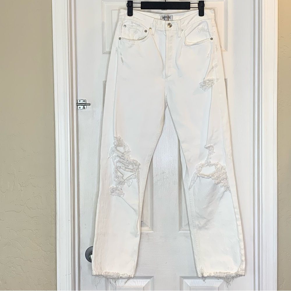 AGOLDE White Distressed High Rise RawβHem Jeans Size 26 Button Fly